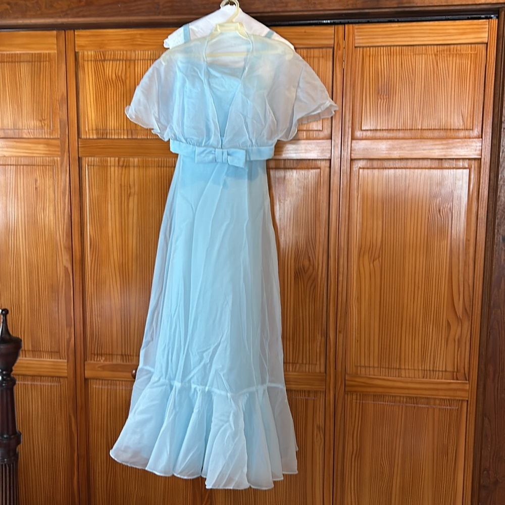 Prom Dress Baby Blue Chiffon with Taffeta Lining; Optional Cover Up; Size 7